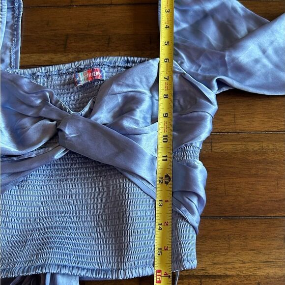 Urban Outfitters Bohemian Light Blue Satin Style Crop Top blouse Size Medium - Picture 4 of 12